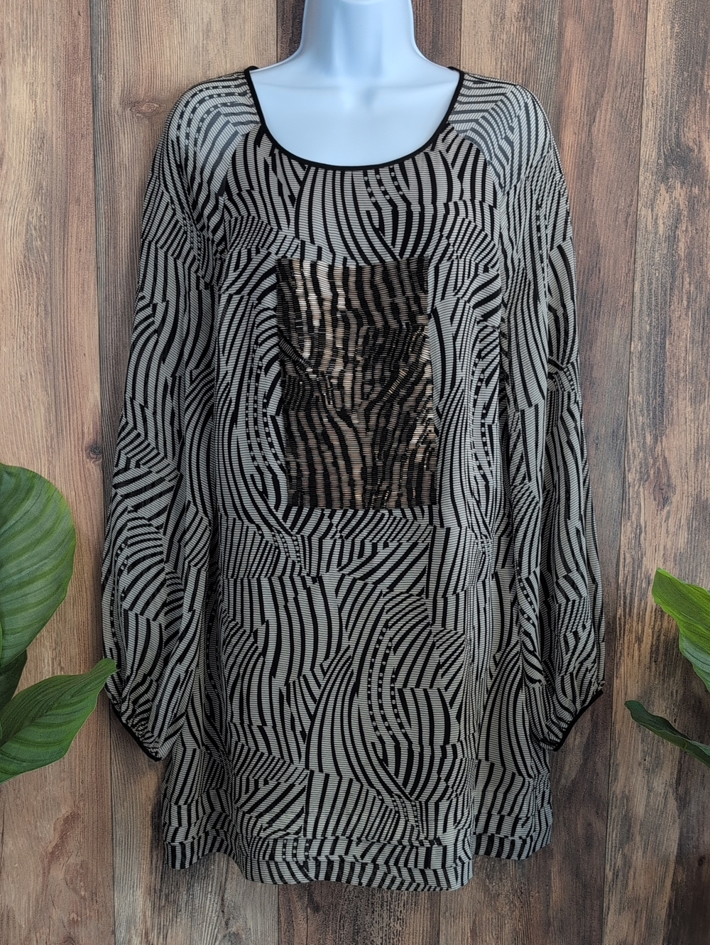 Ted Baker London Abstract Zebra Bronze Glass Beaded Silk Dress 3 925A